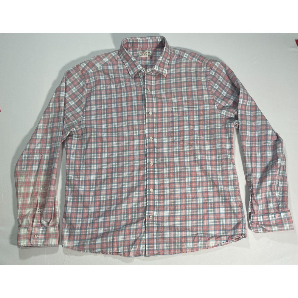 Faherty Brand‎ Washed Blue Cream Plaid Button Down Ventura Shirt Men's Size 2XL
